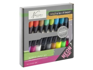 Akrylové barvy neonové+ metalické 18 x 36ml