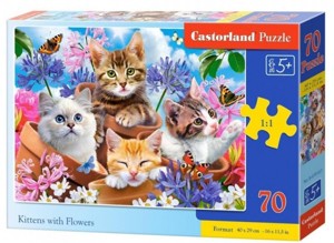 Puzzle Castorland 70 dílků premium -Kočky s květy