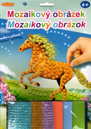 Mozaikový obrázek - Běžící kůň ve fialkách NOVINKA